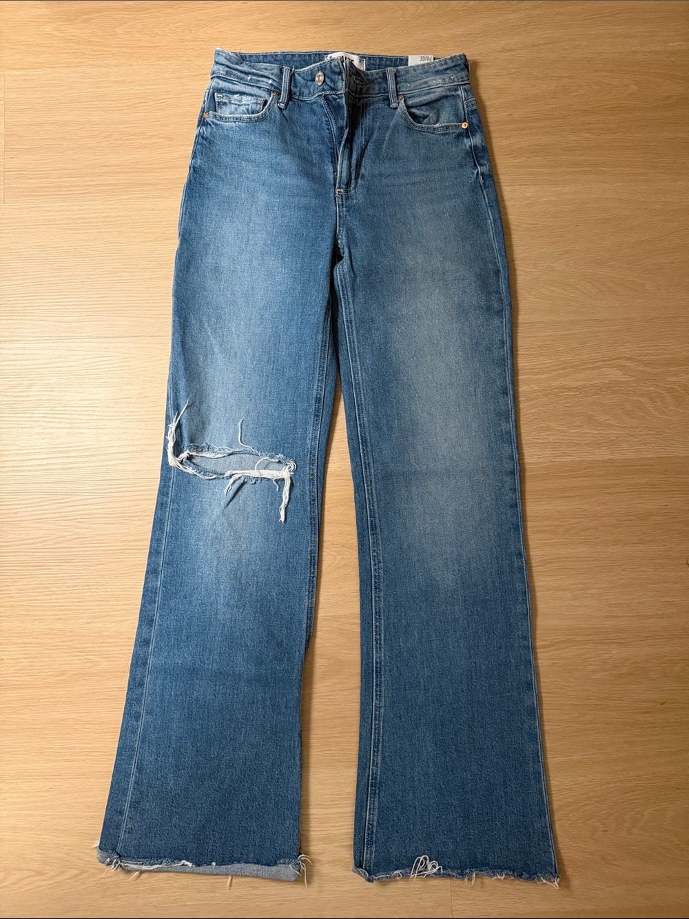 PAIGE Blue Distressed Wide-Leg Jeans